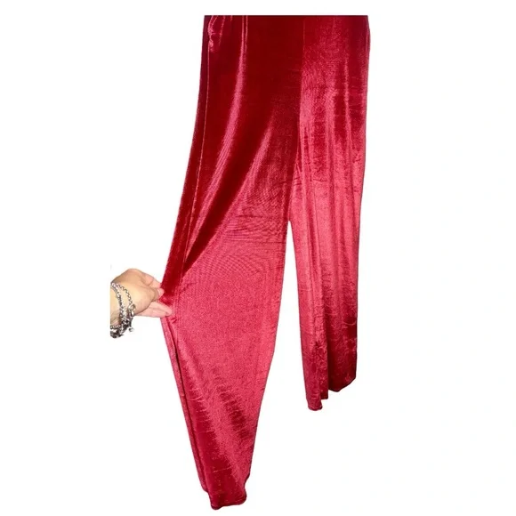 LULUS Hopeful Heart Red Velvet Backless Wide-Leg Jumpsuit - Picture 5 of 8